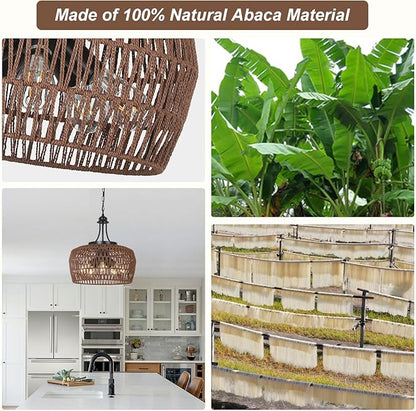 HMVPL Coffee Rattan Chandeliers for Dining Room, 5-Light Coastal Chandelier with Wicker Lampshade, Large Farmhouse Light Fixture, Boho Dining Room Chandelier for Island Kitchen Bedroom Living Room
