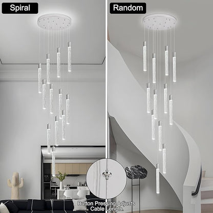 12-Lights Bubble Chandelier for Entryway High Ceiling-137 Height Adjustable Crystal Chandelier,3 Color Temperature Dimmable LED Pendant Light Fixture for Foyer Living Room Staircase,Chrome