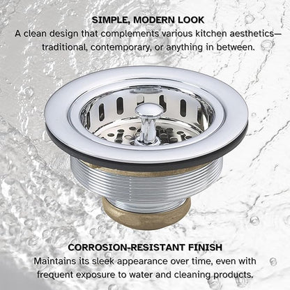 Westbrass A2165-26 4-1/4" OD Post Style Large Kitchen Basket Strainer with Waste Disposal Flange and Stopper Drain Set, Polished Chrome