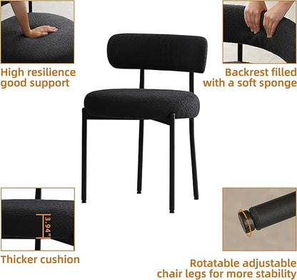 DYHOME Black Boucle Dining Chairs Set of 2, Mid Century Modern Kitchen Chairs with Curved Backrest and Metal Legs, Upholstered Dining Room Chairs