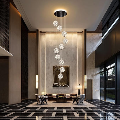 10-Light High Ceilings Long Chandeliers Modern Crystal Staircase Chandelier Hanging Flush Mount Lighting Fixtures Long Raindrop Hanging Chandeliers for Staircase,Foyer,Entryway