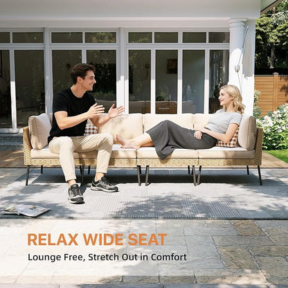 Aoxun 6-Piece Patio Furniture Set, Wicker Outdoor Furniture with Water Resistant Thick Cushions, Patio Conversation Set Outdoor Sectional Sofa with Coffee Table for Backyard Poolside, Beige