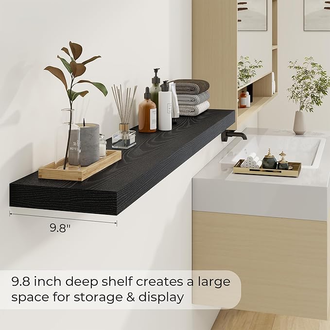 Dreamland 55 Inches Floating Shelves for Wall, 9.8" Deep Long Floating Shelves Set of 1, Large Display & Storage Shelf, Wall Shelf for Bathroom Bedroom Living Room Kitchen Office, Black