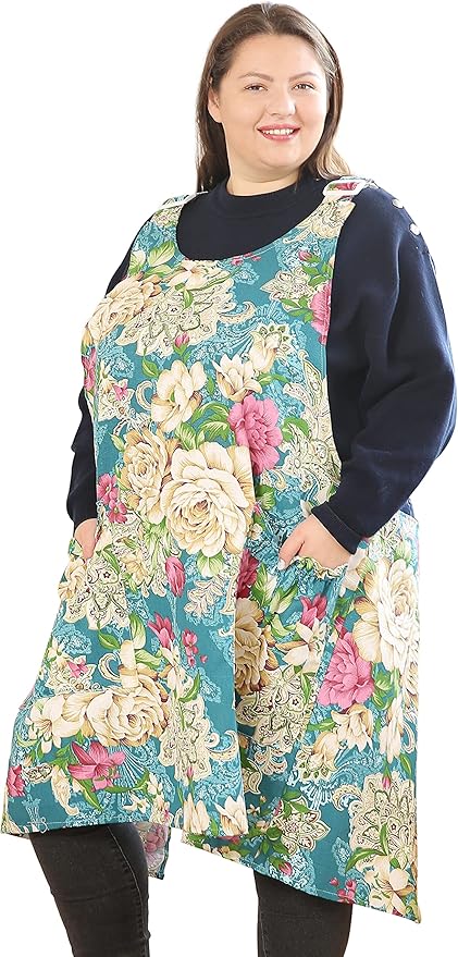 Big Plus Size Aprons for Women with Pockets Cotton Linen Baking Kitchen Cooking