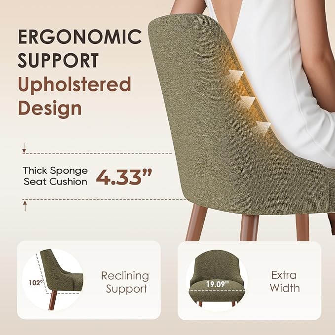 MALOL Dining Room Chair Set of 4, Upholstered Kitchen Chairs with Wood Legs, High-Back Padded Dining Chairs for Dining Room/Restaurant/Cafe, Green