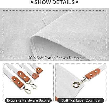 ZOMAO White Chef Aprons for Men Women with Large Pockets,Cotton Canvas Cross Back Apron,Kitchen Cooking Baking Bib Heavy Duty Adjustable Work Apron