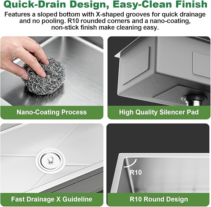 32" x 18" Drop in Kitchen Sink, Nano-Coated Topmount Single Bowl Stainless Steel Sink with Drain Kit and Fruit Baskets