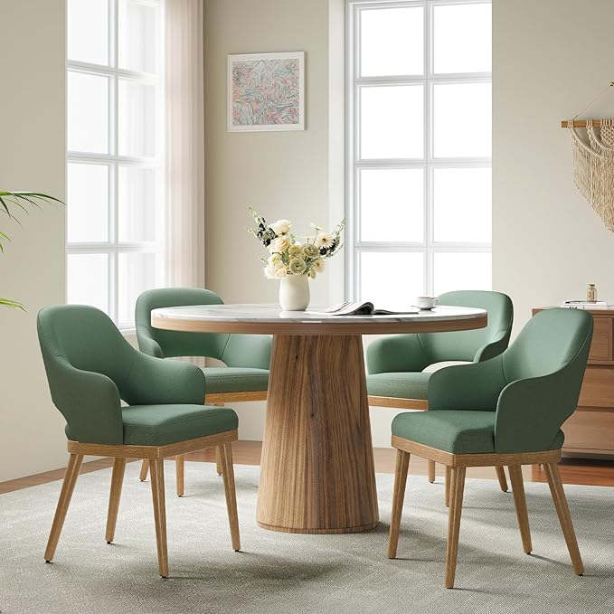 MALOL Wooden Dining Chairs Set of 4, Modern Fabric Upholstered Dining Room Chair, Kitchen Side Chairs, Farmhouse Dinner Chair with Open Back for Kitchen, Green