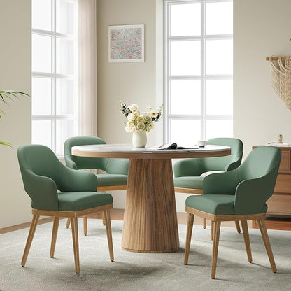 MALOL Wooden Dining Chairs Set of 4, Modern Fabric Upholstered Dining Room Chair, Kitchen Side Chairs, Farmhouse Dinner Chair with Open Back for Kitchen, Green