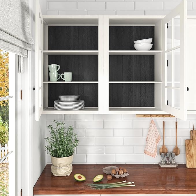 WESTICK Black Wood Countertop Contact Paper Self Adhesive Kitchen Wood Contact Paper for Countertops Waterproof Wooden Wallpaper Peel and Stick Wooded Vinyl Wrap for Cabinet Furniture Table 15.8"x196"