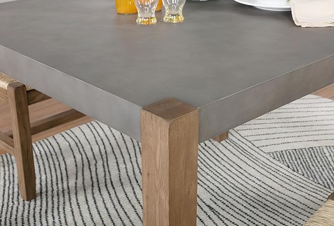 Alaterre Furniture Newport Dining Table for 4 – Rustic Industrial 6-Piece Dining Set Includes 48” x 30” Faux Concrete Kitchen Table, 4 Rush-Seat Stools & Side Buffet Console for Small Spaces