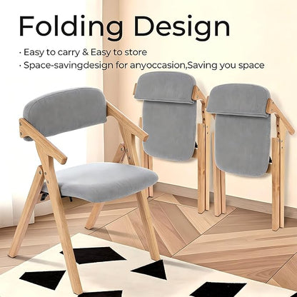 Folding Chairs with Padded Seats,Wooden Stackable Dining Chair,Easy to Store Foldable Dining Chairs for Kitchen, Living Room, Wedding Party Picnic (Dark Gray)