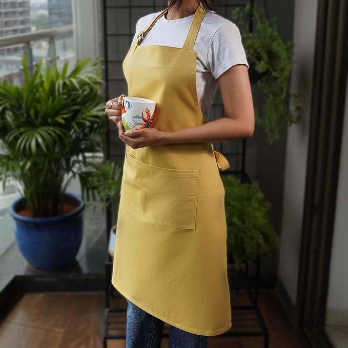 100% Cotton Kitchen Apron with 2 Pockets – Adjustable Chef Apron for Cooking Baking BBQ – Unisex Apron