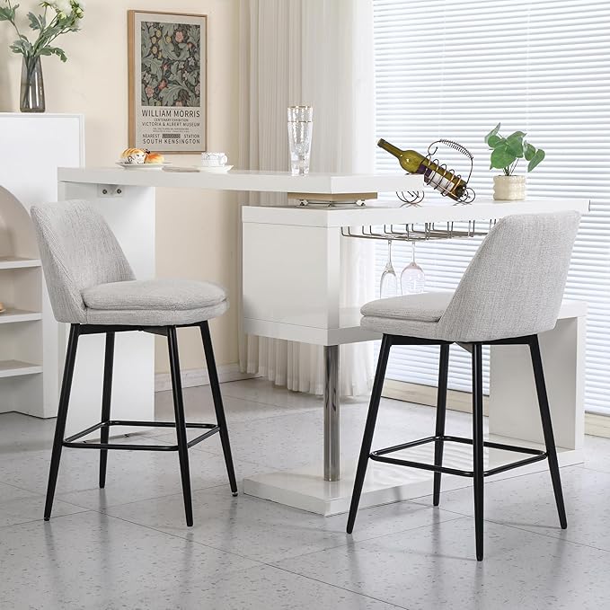 Modern Dining Chairs,Set of 2,Sturdy and Stylish,Simple Natural Design,Swivel Bar Stools with Back,Versatile Use in Kitchen Island Pub,Applicable to Front Porch,Garden,Patio,Reception Room,OffWhite-L