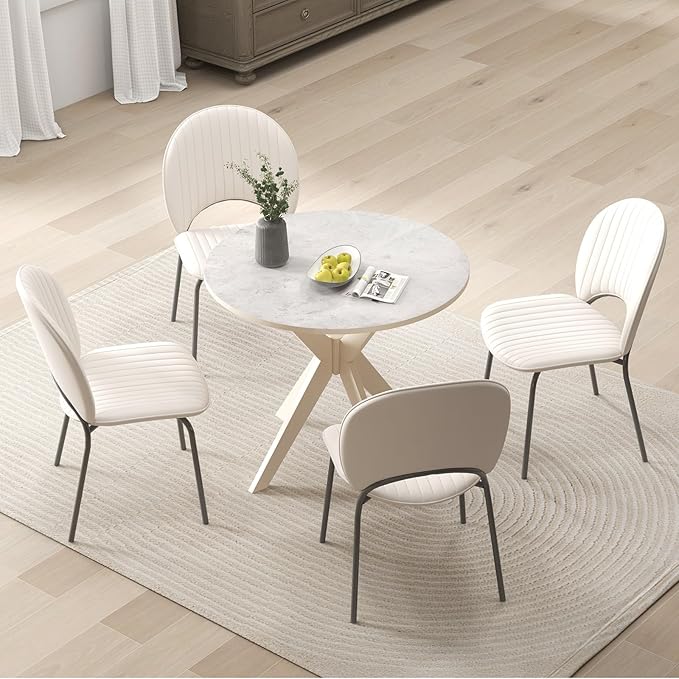 Giantex 36" Round Wood Dining Table, Farmhouse Kitchen Table with Intersecting Pedestal Base & Solid Rubber Wood Legs, Vintage Coffee Tables for Dinette, Small Spaces, Restaurant, White
