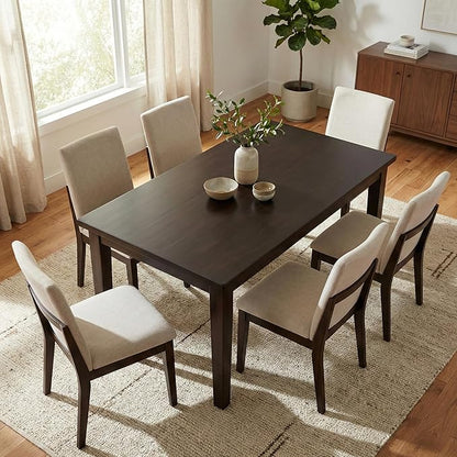 SIMPLIHOME Eastwood Dining Table - 66 inch Wide Solid Wood Rectangular Dinner Table in Deep Brown, Contemporary Dining Room Table with Thick Top and Tapered Legs, Seats 6