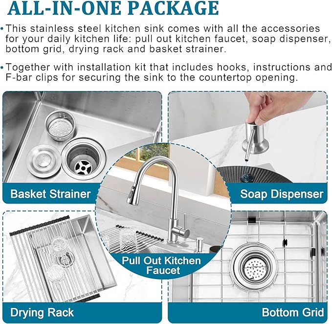 Herogo 15×17 Inch Undermount Kitchen Sink, Small Stainless Steel Deep Single Bowl Utility Sink for Rv Bar Outdoor Farmhouse Laundry Room