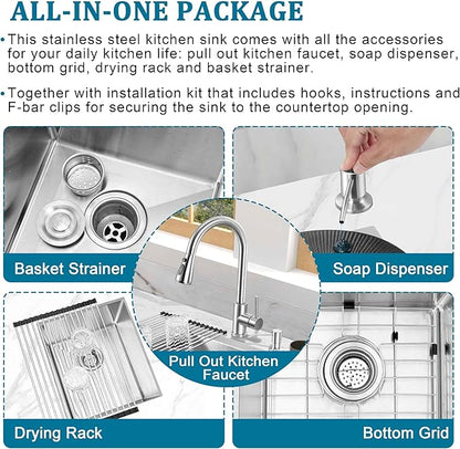 Herogo 15×17 Inch Undermount Kitchen Sink, Small Stainless Steel Deep Single Bowl Utility Sink for Rv Bar Outdoor Farmhouse Laundry Room