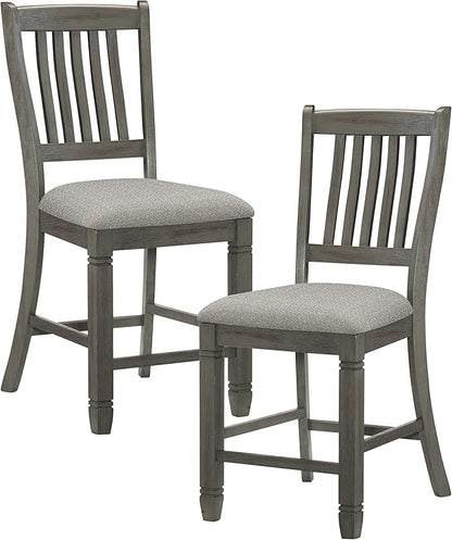 Lexicon Counter Height Stools Set of 2 - Saratoga Kitchen Counter Stools Upholstered Foam Padded Seat, Slat Back, Solid Wood Frame, Farmhouse Rustic Chair, Easy Assembly, 24.5" SH, Antique Grey