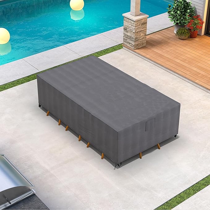 PURPLE LEAF Outdoor Dining Set with Waterproof Furniture Cover 9-Piece All-Weather Patio Set for 8 with Champagne Aluminum Table Rope Weave Chairs and Cushions, Champagne