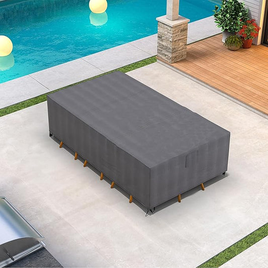 PURPLE LEAF Outdoor Dining Set with Waterproof Furniture Cover 9-Piece All-Weather Patio Set for 8 with Champagne Aluminum Table Rope Weave Chairs and Cushions, Champagne