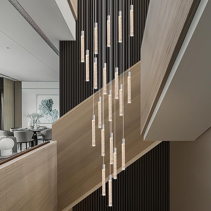 20-Lights Bubble Chandelier for Entryway High Ceiling-157 Height Adjustable Crystal Chandelier,3 Color Temperature Dimmable LED Pendant Light Fixture for Foyer Living Room Staircase,Chrome