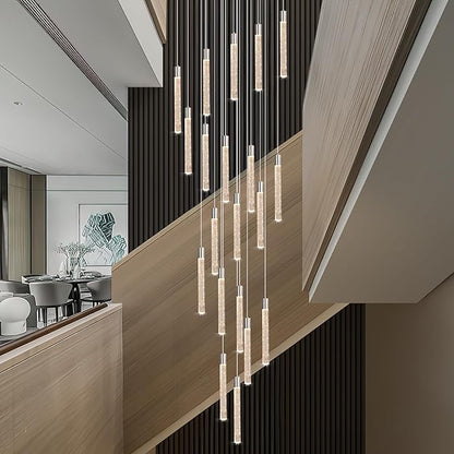 20-Lights Bubble Chandelier for Entryway High Ceiling-157 Height Adjustable Crystal Chandelier,3 Color Temperature Dimmable LED Pendant Light Fixture for Foyer Living Room Staircase,Chrome