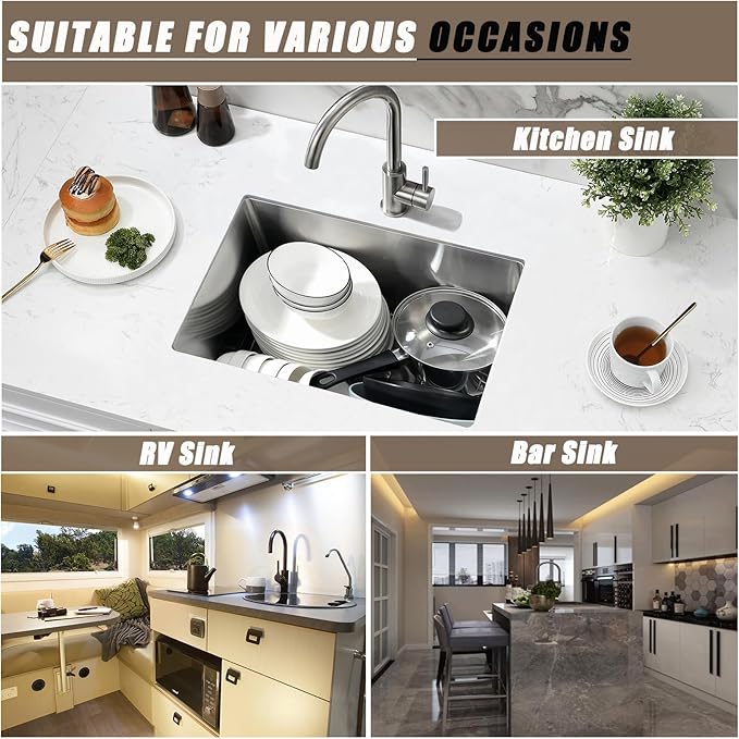 22 Inch Undermount Kitchen Sink, 22x16 Undermount Stainless Steel Utility Laundry Sinks 18 Gauge Handmade 8" Deep Single Bowl Kitchen Bar Sink with Basket Strainer