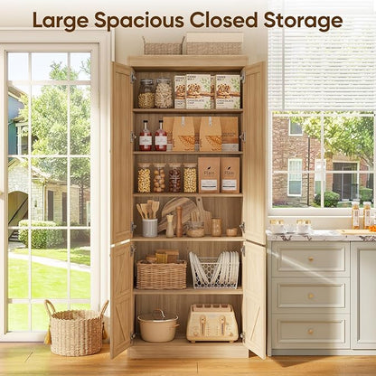 70.8" Tall Farmhouse Kitchen Pantry Cabinet with Glass Doors, Modular Storage Cabinet with 6-Tier Adjustable Shelves, Large Storage Cabinet for Kitchen or Living Room, Set of 3, Brown