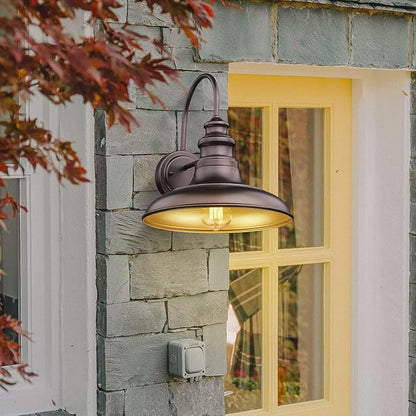 Outdoor Barn Light Fixture Farmhouse Wall Mount Light Wall Sconce Exterior Wall Lighting Fixture Industrial Bronze Finish Lantern for Porch with Gold Interior, 1Pack, RZ004 ORB