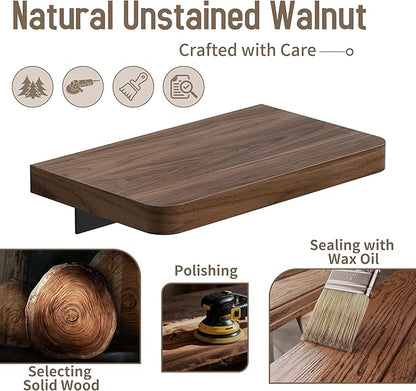 Danpoo Solid Walnut Floating Shelf, 8 inch Small Natural Wood Wall Mounted Shelf for Bathroom, Kitchen, Bedroom, Living Room, Farmhouse Decor