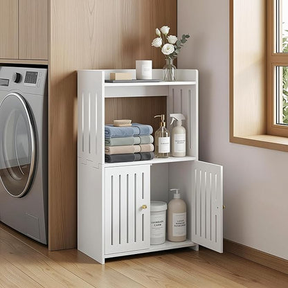 HAYOFAMY 3-Tier Bathroom Storage Cabinet, Small White Floor Cabinet Freestanding Organizer with Door for Living Room Hallway Small Space
