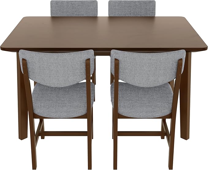 VilroCaz Rustic 5-Piece Dining Set, Solid Wood Rectangle Table with 4 Upholstered Chairs, Farmhouse-Style Dining Furniture for Kitchen & Dining Room, Minimalist Dining Set for 4 (Walnut-1.21)