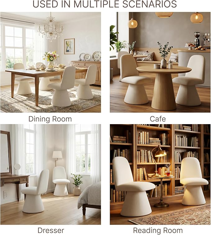 KISLOT Swivel Dining Chairs Set of 4, Modern Upholstered Dining Chair Mid Century Kitchen Chairs with Wave Shaped High Back, 360 Degree Rotating Vanity Chair for Dining Room, Bedroom, Farmhouse, Sand