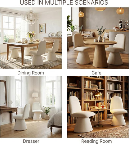 KISLOT Swivel Dining Chairs Set of 4, Modern Upholstered Dining Chair Mid Century Kitchen Chairs with Wave Shaped High Back, 360 Degree Rotating Vanity Chair for Dining Room, Bedroom, Farmhouse, Sand