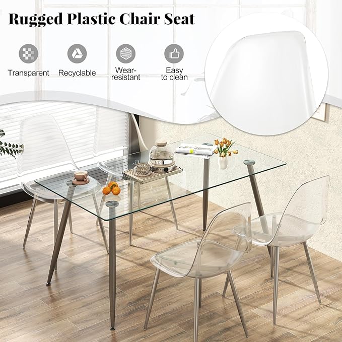 Tangkula Dining Table Set for 4, Modern Kitchen Table and Chairs, Glass Table and Chairs Set of 4 for Small Living Room, Kitchen