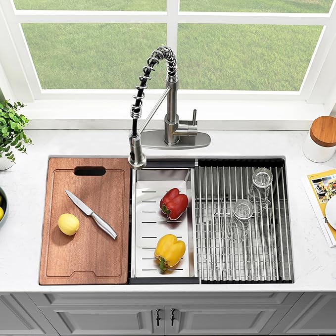 30 Inch Undermount Kitchen Sink-Bokaiya 30x19 Stainless Steel Kitchen Sink Undermount Ledge Workstation 16 Gauge Round Corners Under Counter Single Bowl Kitchen Sinks with Cutting Board