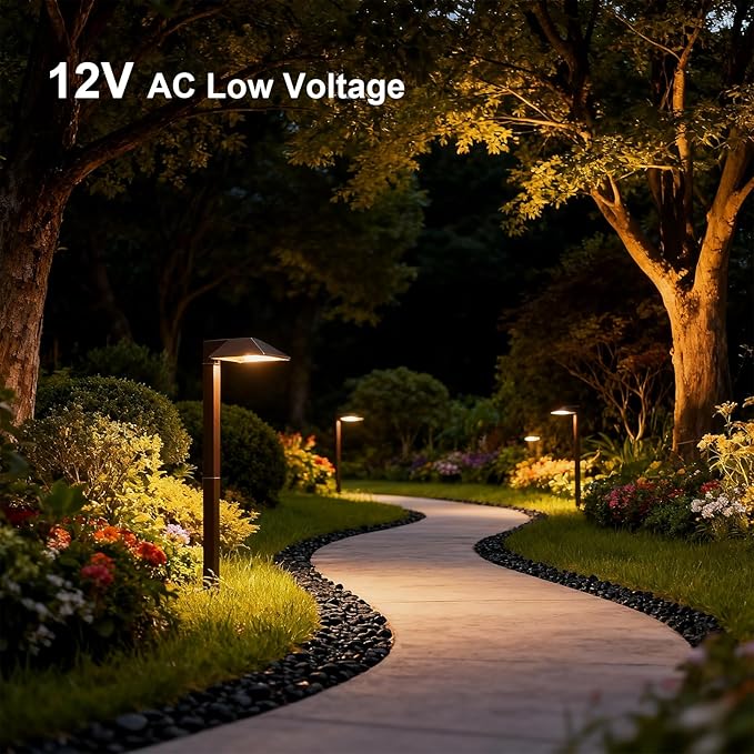 GOODSMANN Low Voltage Landscape Path Lights 8PK Kit 0.6W LED Sidewalk Landscape Lighting 22 Lumen Outdoor Electric Walkway & Pathway Lights Wired Bronze Finish 3100K Warm White with Cable Connectors