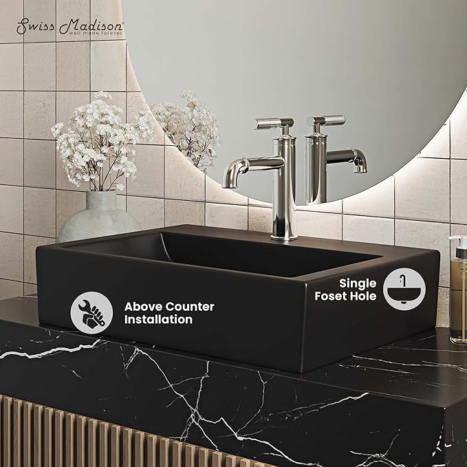 Claire 20 Rectangle Ceramic Vessel Sink, Matte Black