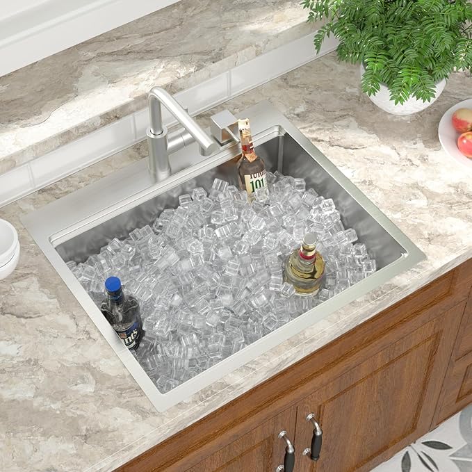 Mocoloo 25 Inch Kitchen Sink with Faucet, 16 Gauge Drop in Workstation Sink - 25x22x9" Stainless Steel Single Bowl Small Rv Kitchen Sink with Pull-Out Faucet