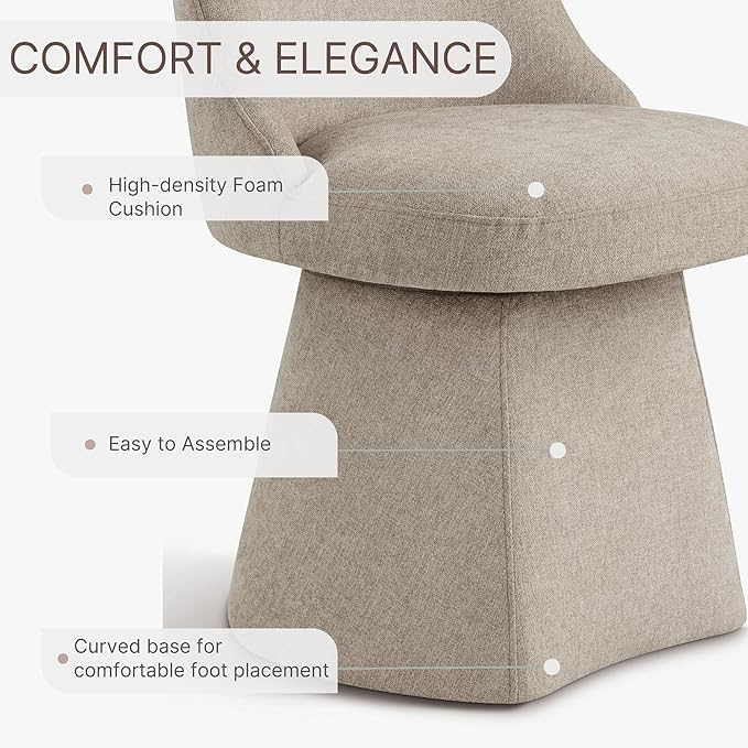 KISLOT Swivel Dining Chairs Set of 2, Upholstered Mid Century Modern Deskchair with High Back, Linen Fabric Kitchen Chairs for Dining Room, Bedroom, Dressing Room, Khaki