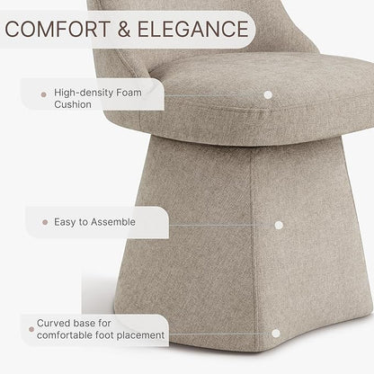 KISLOT Swivel Dining Chairs Set of 2, Upholstered Mid Century Modern Deskchair with High Back, Linen Fabric Kitchen Chairs for Dining Room, Bedroom, Dressing Room, Khaki