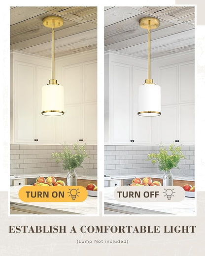Beionxii 2 Pack Brushed Gold Pendant Lights Kitchen Island, Modern Kitchen Pendant Lighting Over Island, Hanging Lights with Milk Glass for Sink, Dining Room, Entryway, BX-PL02BG-2