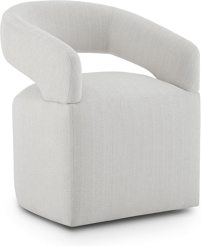 KISLOT Upholstered Dining Chairs with Casters, Modern Barrel Side Armchair with Rollers for Dining Room, Bedroom, Kitchen, Reading Room, Linen, Set of 1