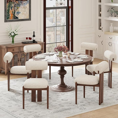 MALOL Modern Wooden Dining Chairs Set of 2, Upholstered Fabric Kitchen Chairs with Sculptural Backrest, Mid-Century Farmhouse Dining Room Chairs with Solid Wood Legs, Beige