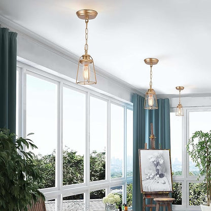 classy leaves Gold Pendant Lights, Modern Pendant Lighting Kitchen Island with Seeded Glass Shade, Hanging Light Fixtures for Foyer, Hallway, Entryway, Dark Gold Finish