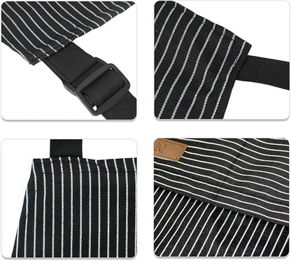 NLUS 2 Pack Kitchen Cooking Aprons, Adjustable Bib Soft Chef Apron with 2 Pockets for Men Women (Brown/Dark Black Strips)