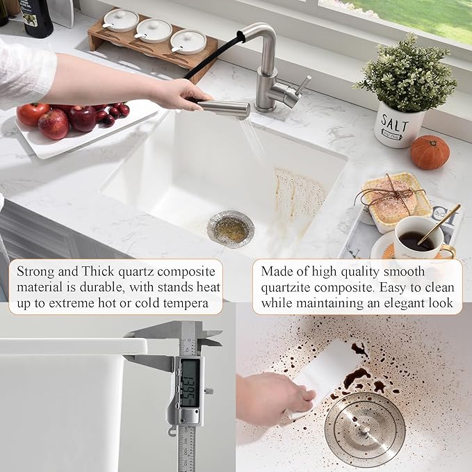 22 Inch Undermount Bar Sink White-Bokaiya 22x17 Small Kitchen Sink White Quartz Wet Bar Sink with Faucet Outdoor RV Single Bowl Kitchen Sink