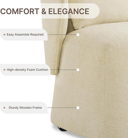 KISLOT Upholstered Dining Chairs with Wheels, Easy Assembly Stain Resistant Fabric Modern Barrel Armchair with Lumbar Cushion, Dining Room Chairs for Kitchen Living Room Bedroom, Sand, Set of 1