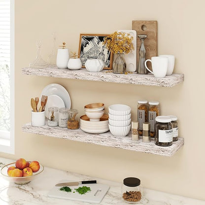 Acovy 40 Inch Floating Shelves, 9.3" Deep Floating Shelf Wall Mounted, 40" Wall Shelves, Rustic Deep Bookshelf, Large Display Shelves & Storage Shelves for Bedroom, Living Room, Rustic, Set of 2